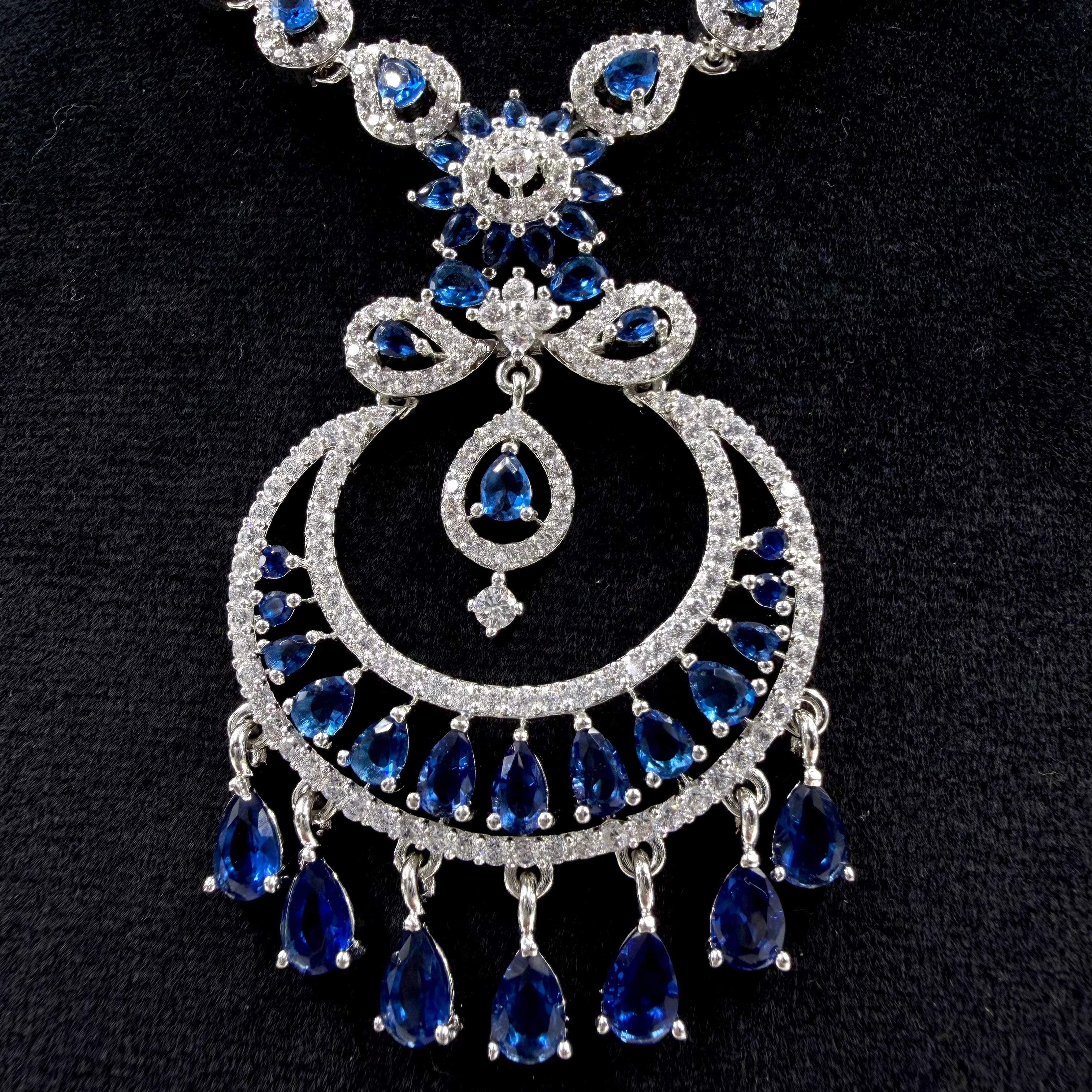 925 silver blue stone long necklace