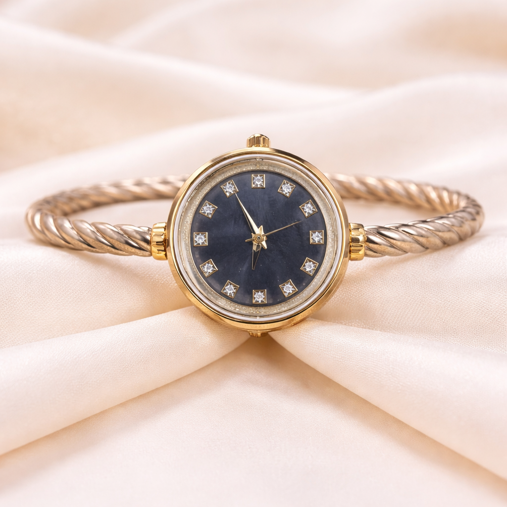 925 silver gold-polish kada watch for men
