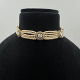 Pearl choker Silver necklace with gold accents 