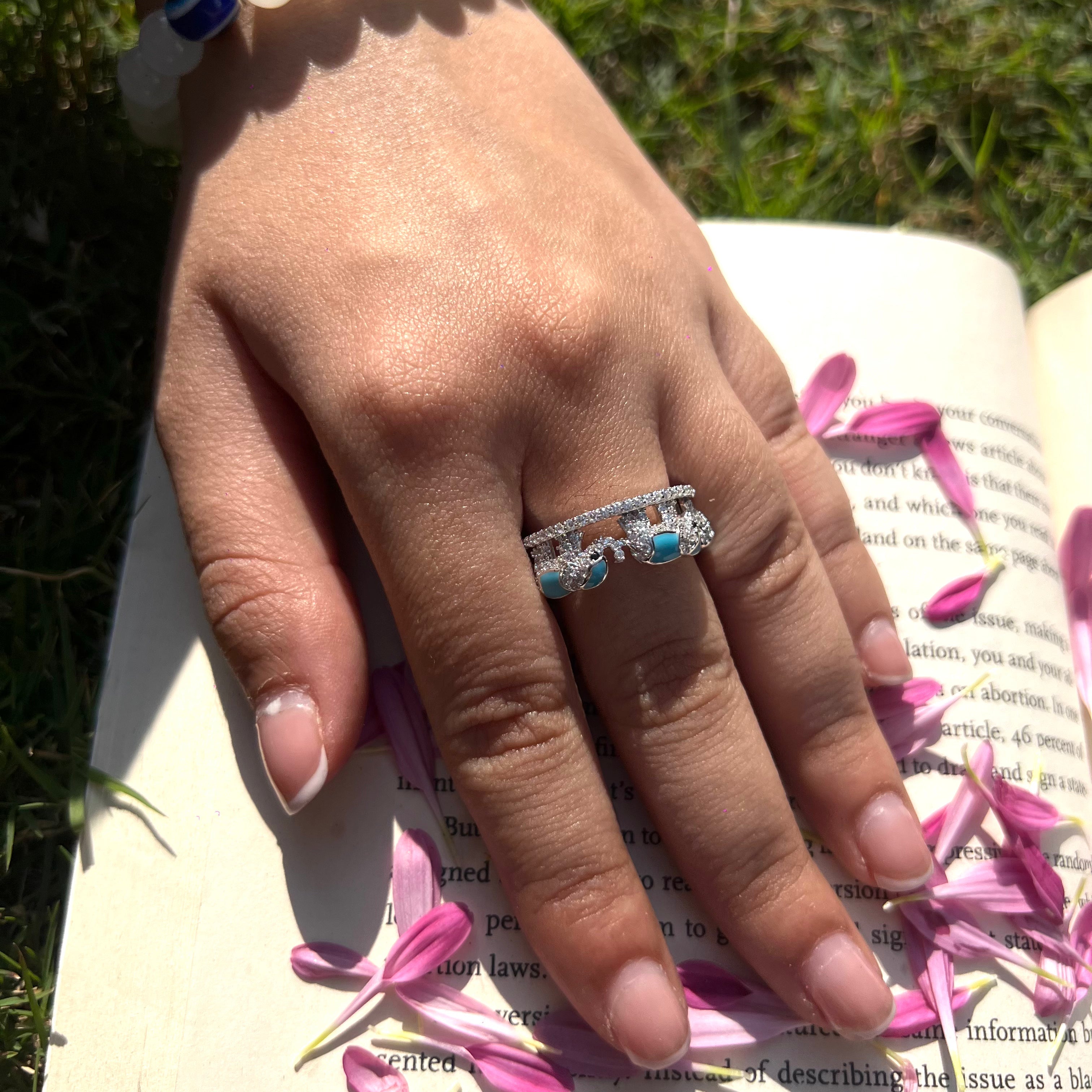 Silver Aqua Jumbo Ring 
