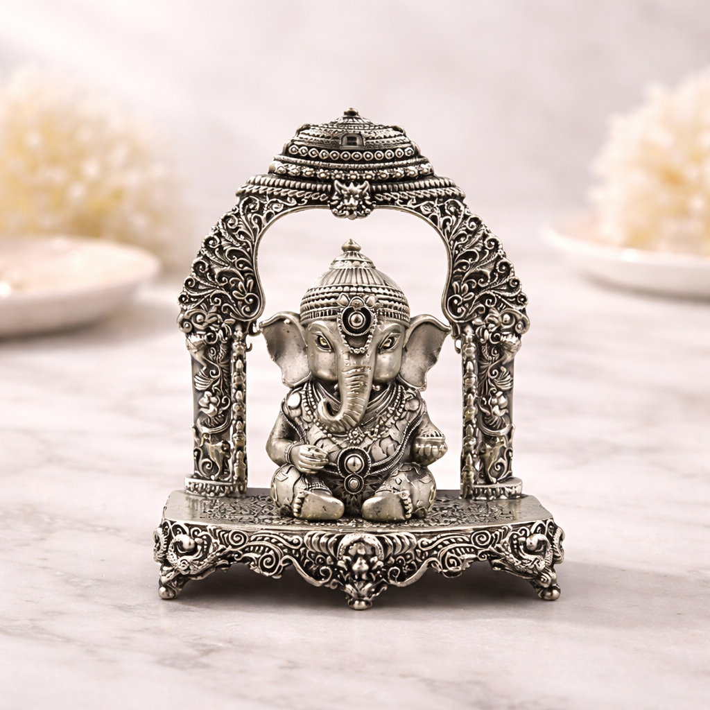 Bal Ganesh Silver Murti with chandi singhasan