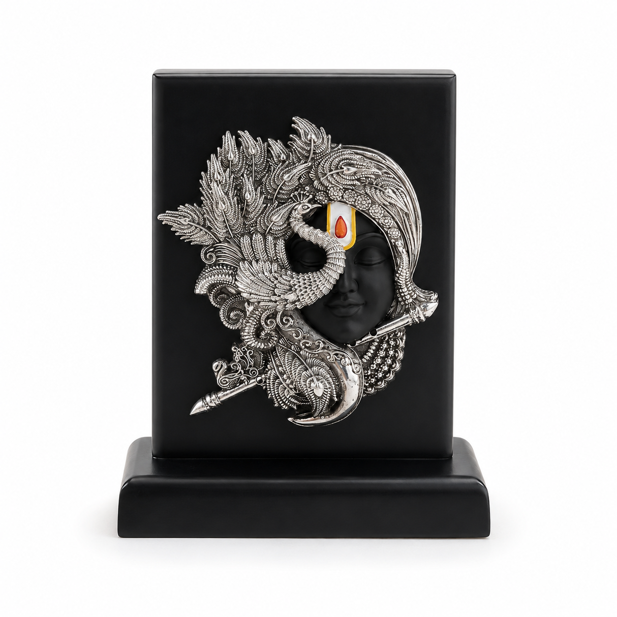 999 Silver Plated Shringar Krishna Face Idol on Premium MDF Base