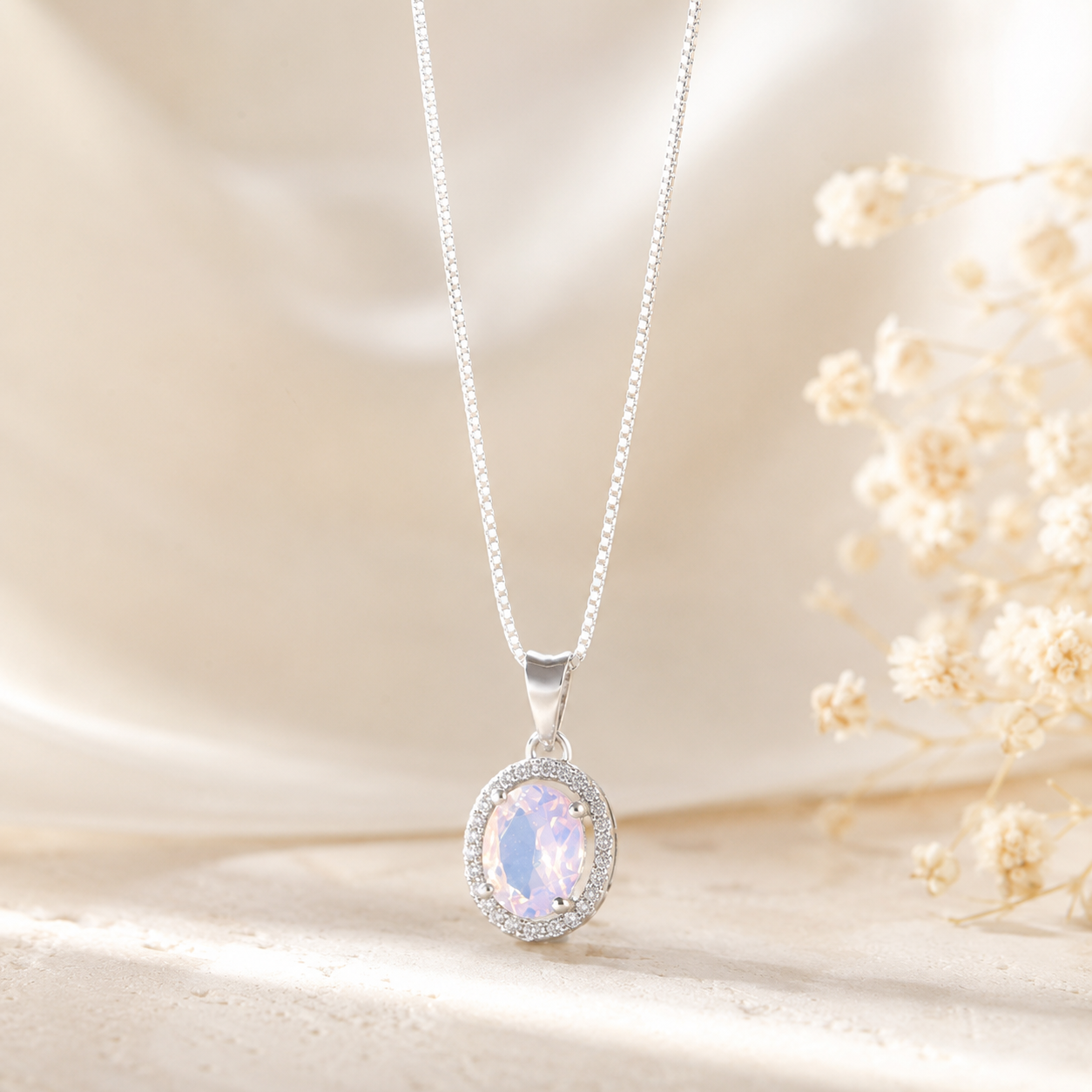 Moon Glow Opalite Silver Pendant