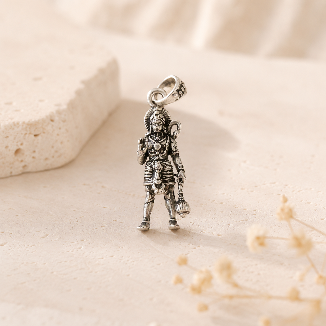 Divine Hanuman Oxidised Silver Pendant