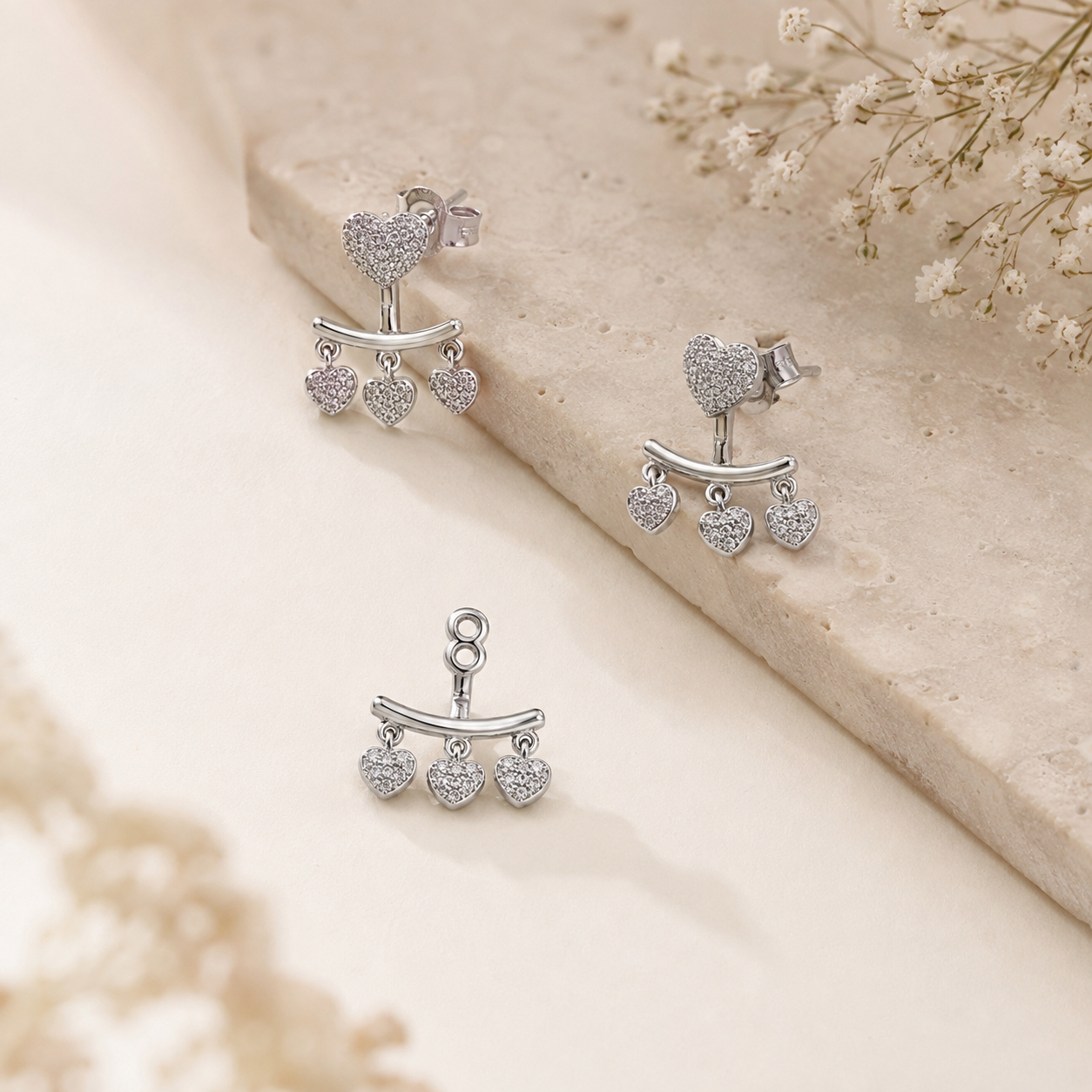 2 in 1 hanging heart earrings