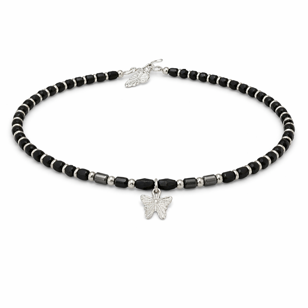 Marbella Black Beads Charms Anklet