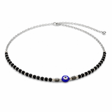 Sleek Black Beads Evil Eye Anklet