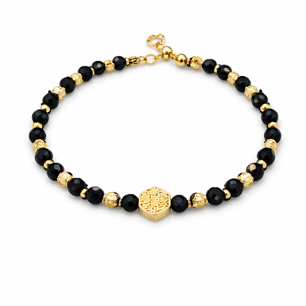 Anaya Gold Polish Black Beads Bracelet