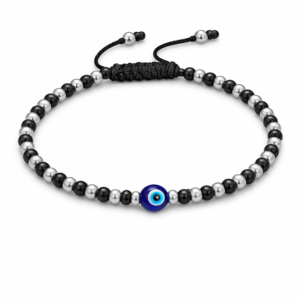 evil eye bracelet With Black and silver beaded  