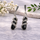 Chic Black Marcasite Drop Earrings