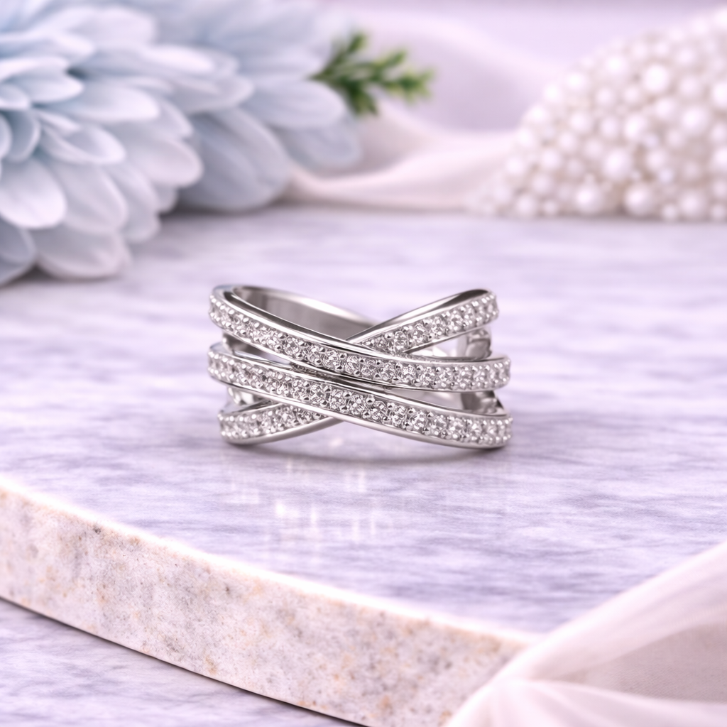 Silver designer ring with Artificial  diamond accents 