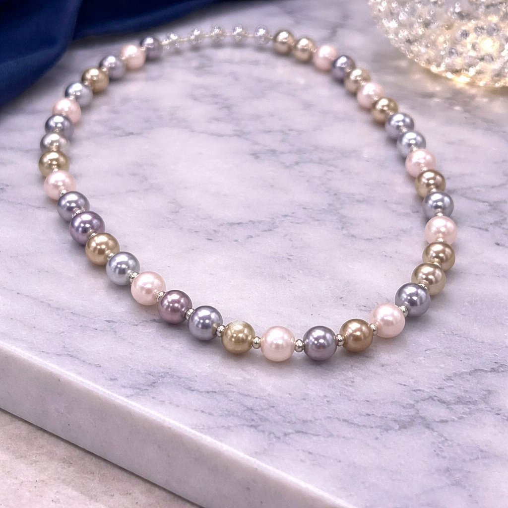 Multi-colored pastel Silver pearl necklace