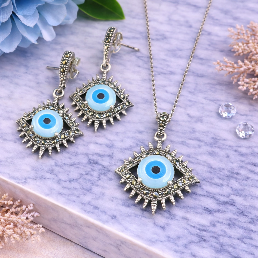 Zina Evil Eye Marcasite Pendant Set