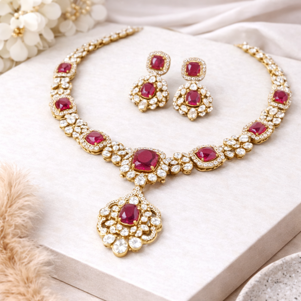 Anaya Ruby Polki Necklace Set