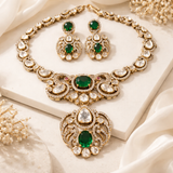 Meera Emerald Polki Necklace Set
