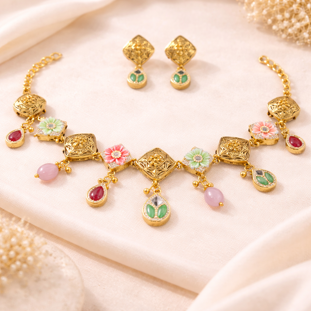 Aarika Gold Polish Necklace Set