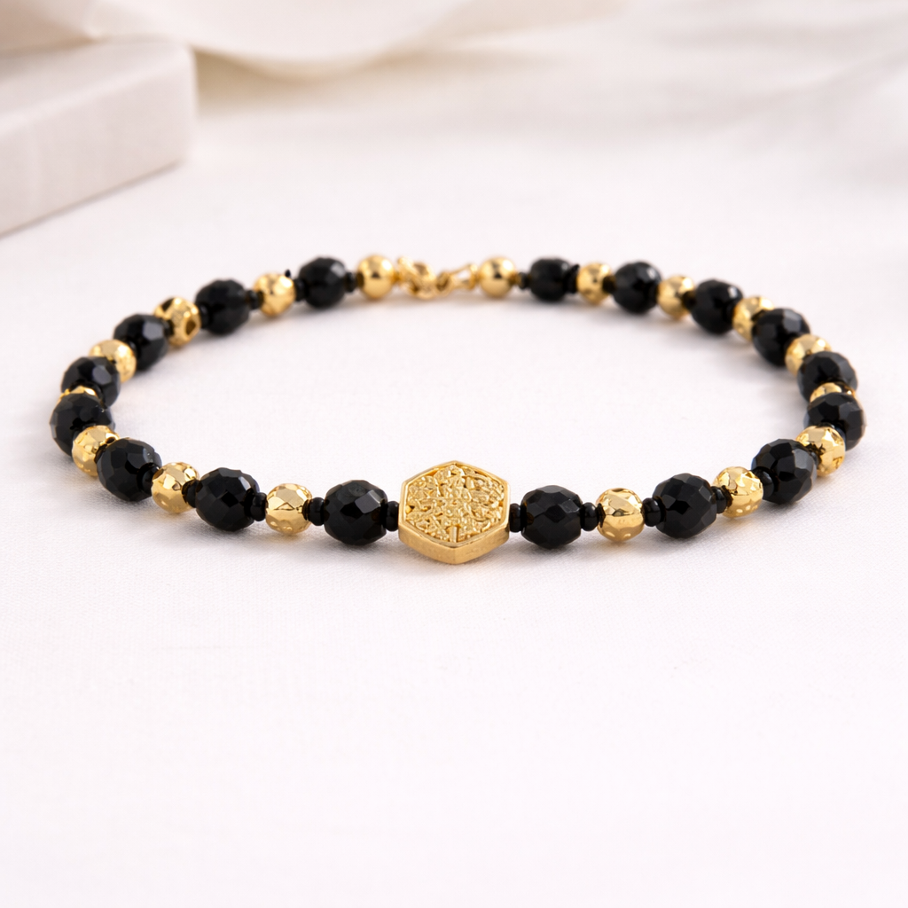 Anaya Gold Polish Black Beads Bracelet