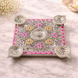 Silver Aasan with Swastik Diyas