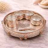 Royal Silver & Rose Gold carved Pooja Thali Set