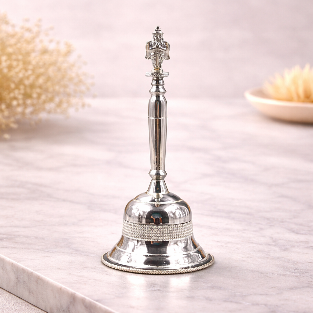 Silver Pooja Bell with Deity Handle