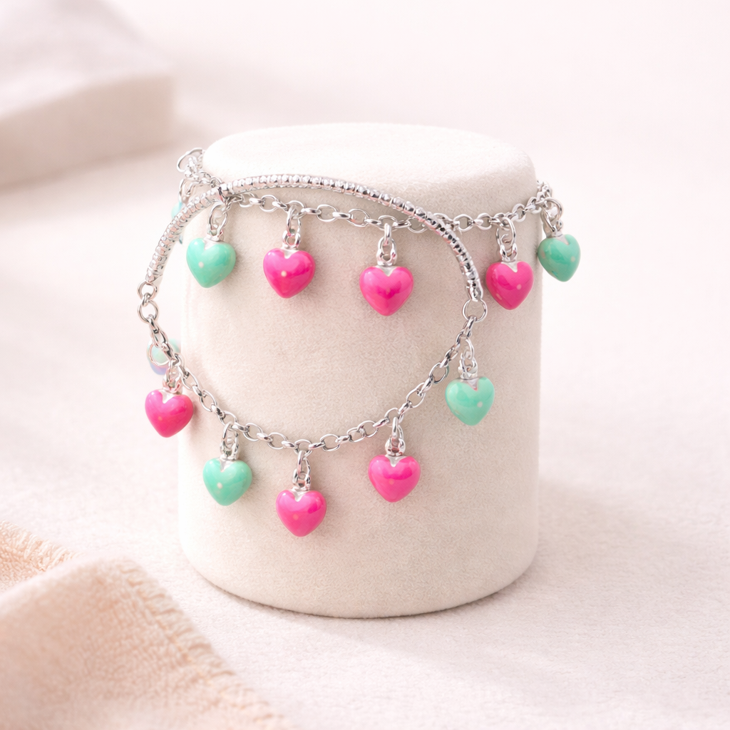 Baby silver bracelet with heart-shaped charms 