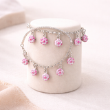 Silver Bracelet and kadli with pink floral charms 