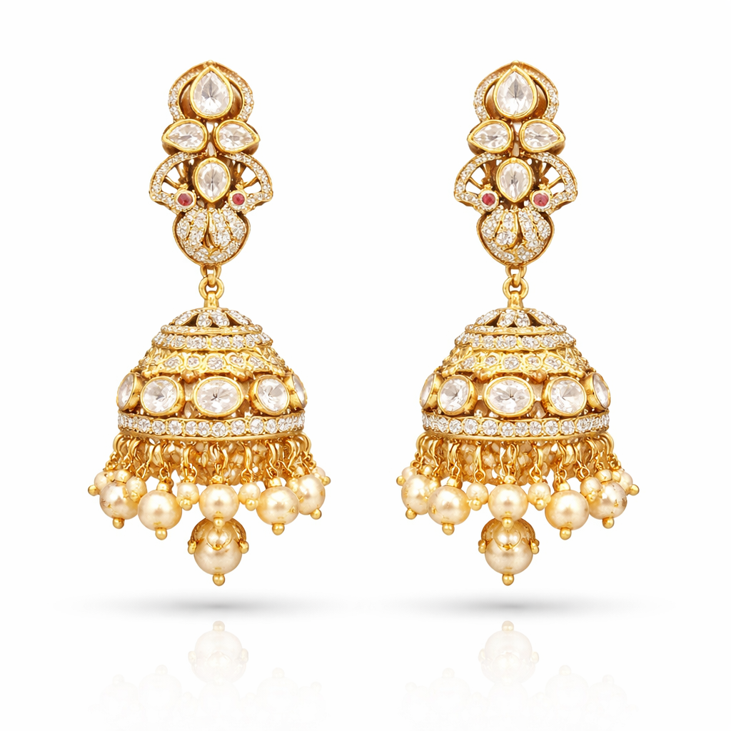 Vaishnavi Gold Polish Moissanite Polki Jhumkas
