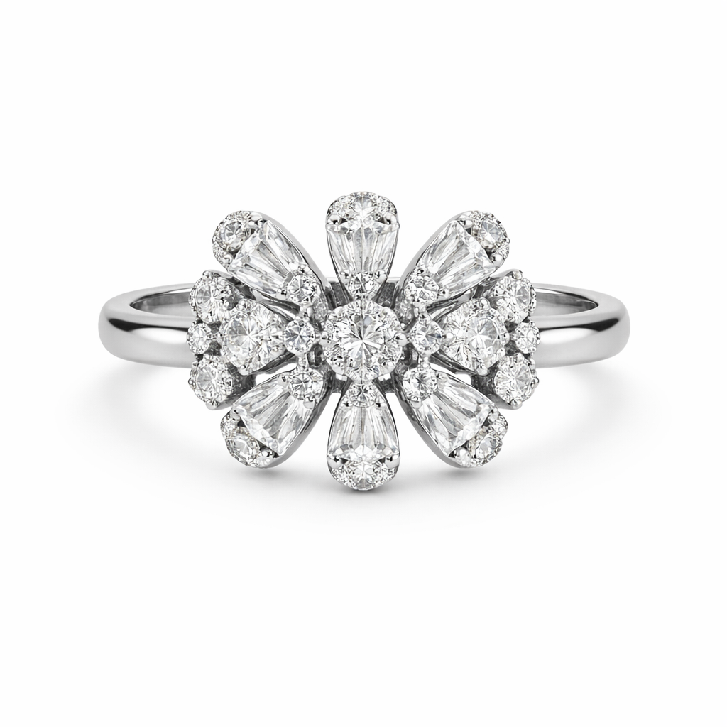 Silver ring with a floral design