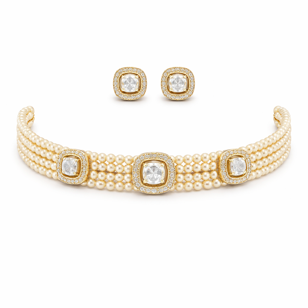 Aaradhya Polki Choker Necklace Set
in silver