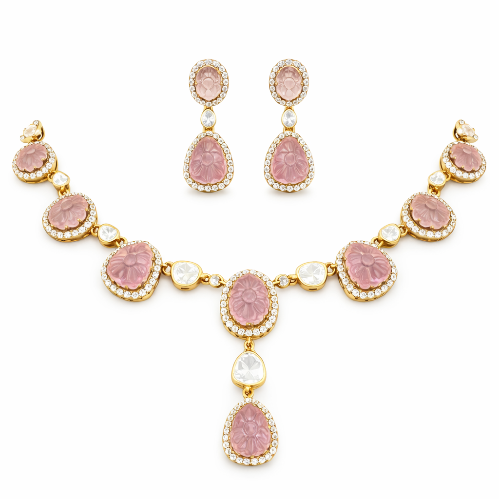 Kiara Pink Polki Necklace Set