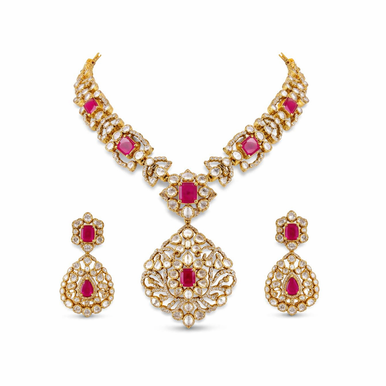 Anaya Ruby Polki Necklace Set