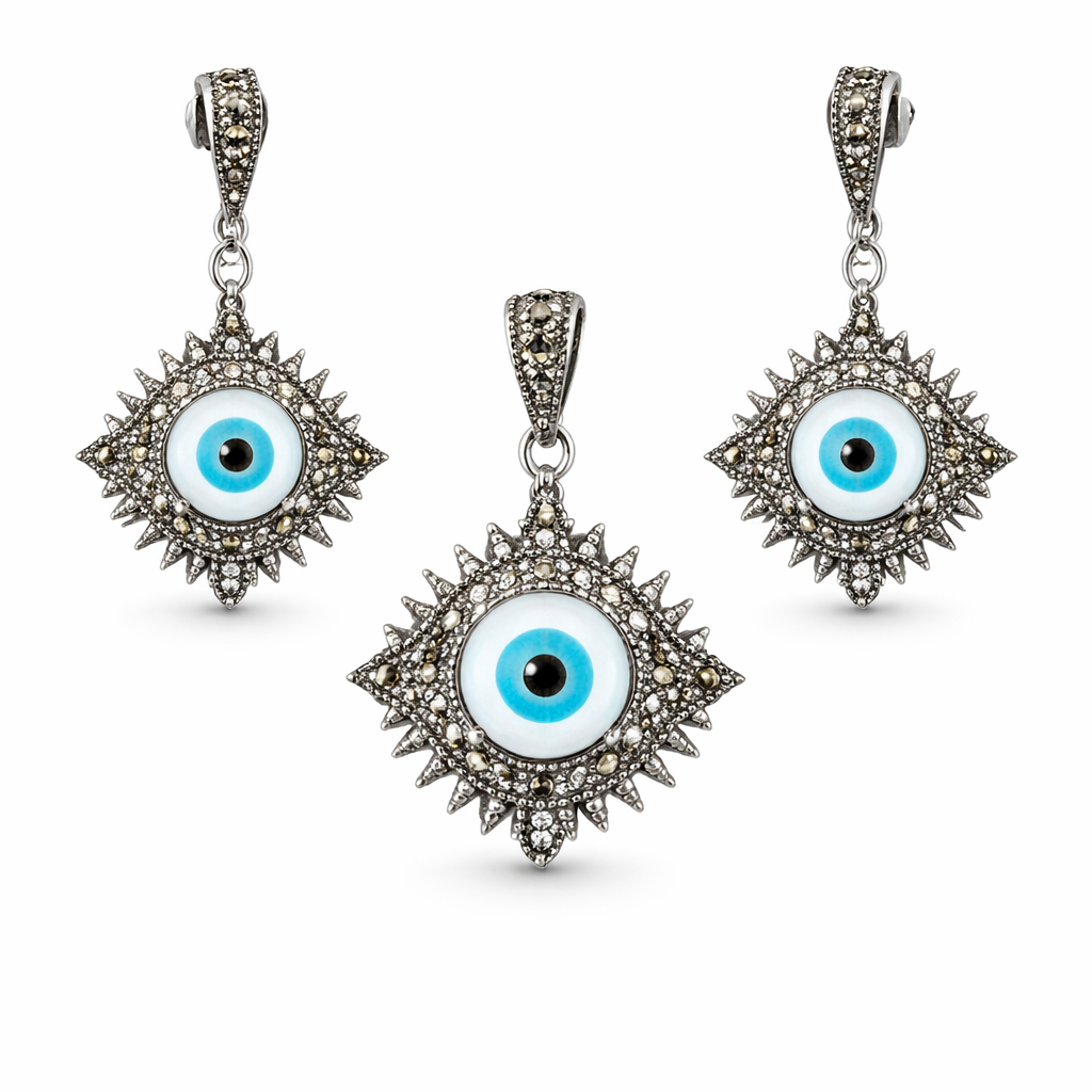 Zina Evil Eye Marcasite Pendant Set