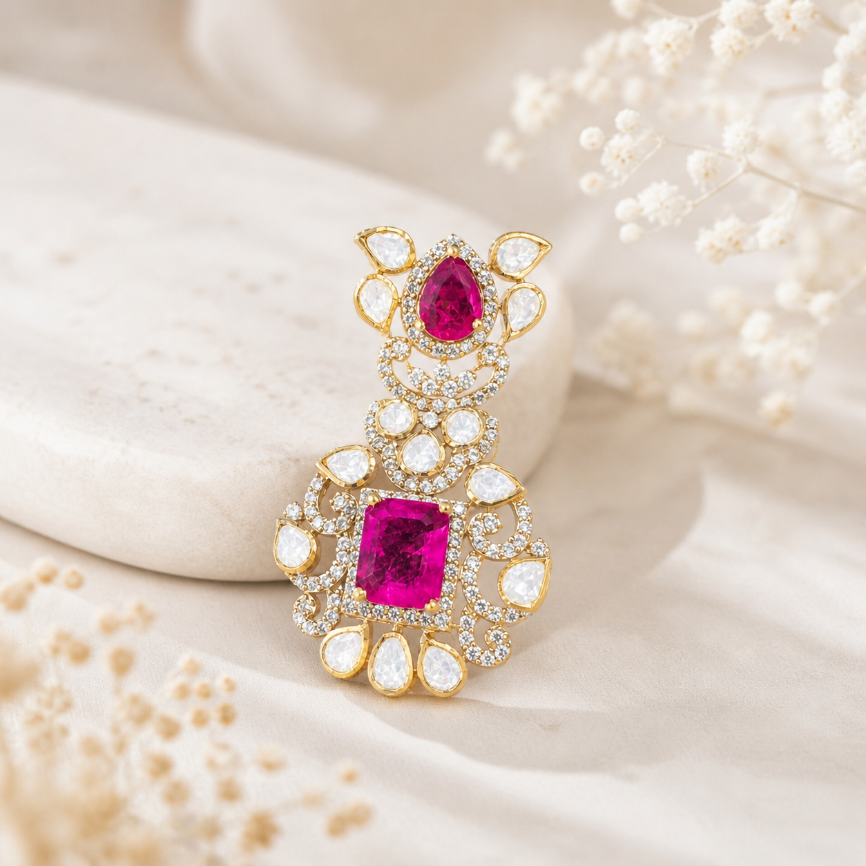 Rajkumari Ruby Pendant Set