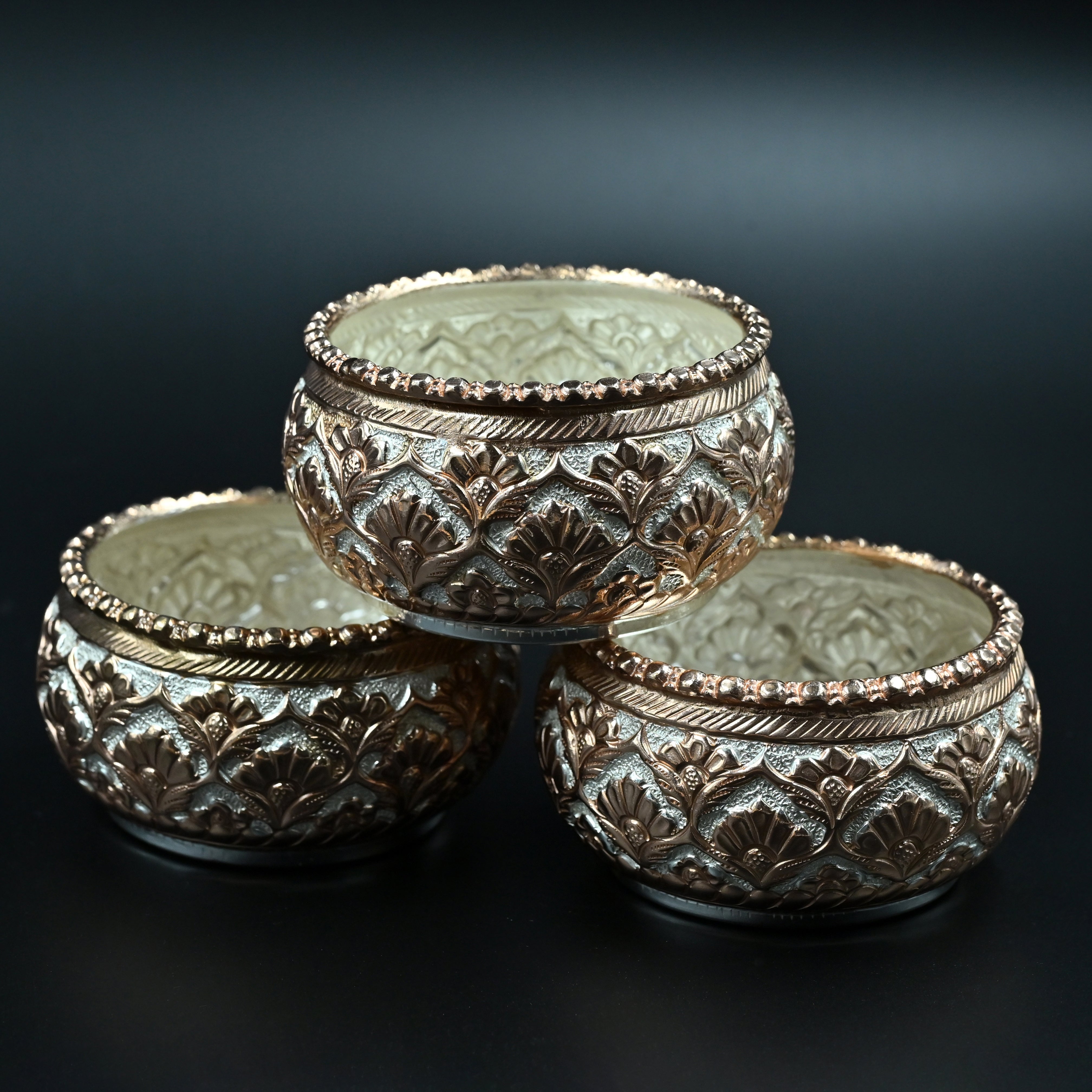 Royal Silver & Rose Gold carved Pooja Thali Set