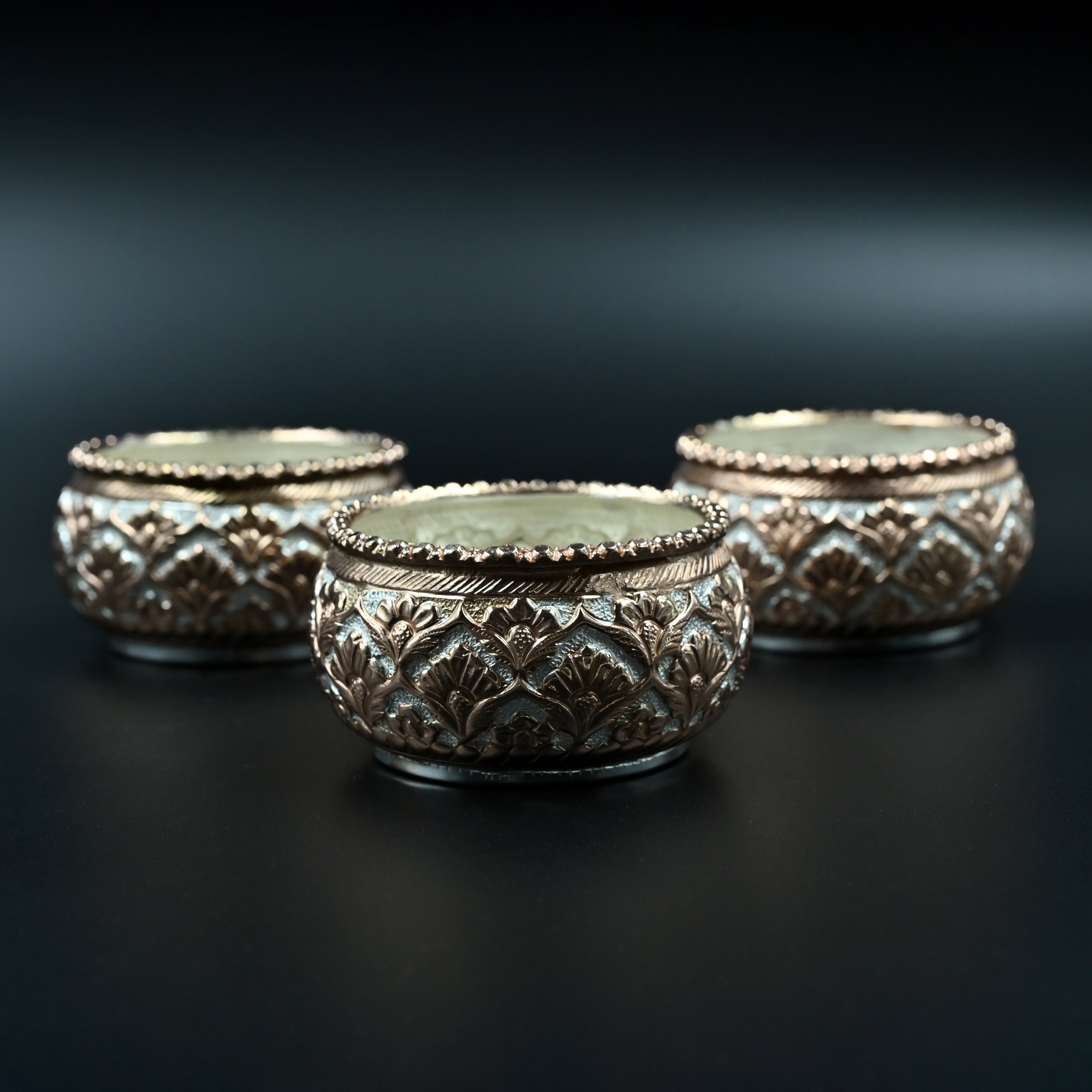 Royal Silver & Rose Gold carved Pooja Thali Set