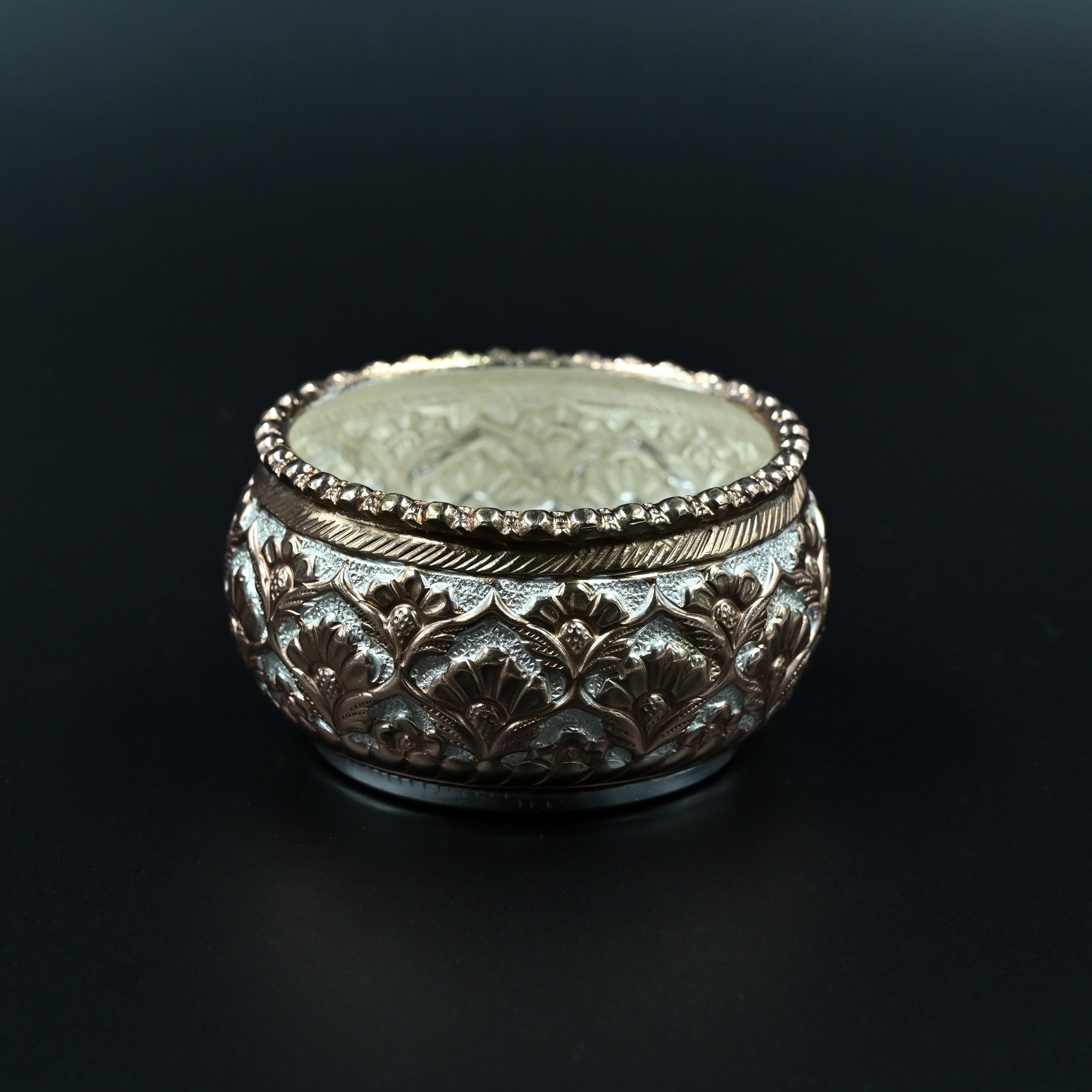 Royal Silver & Rose Gold carved Pooja Thali Set