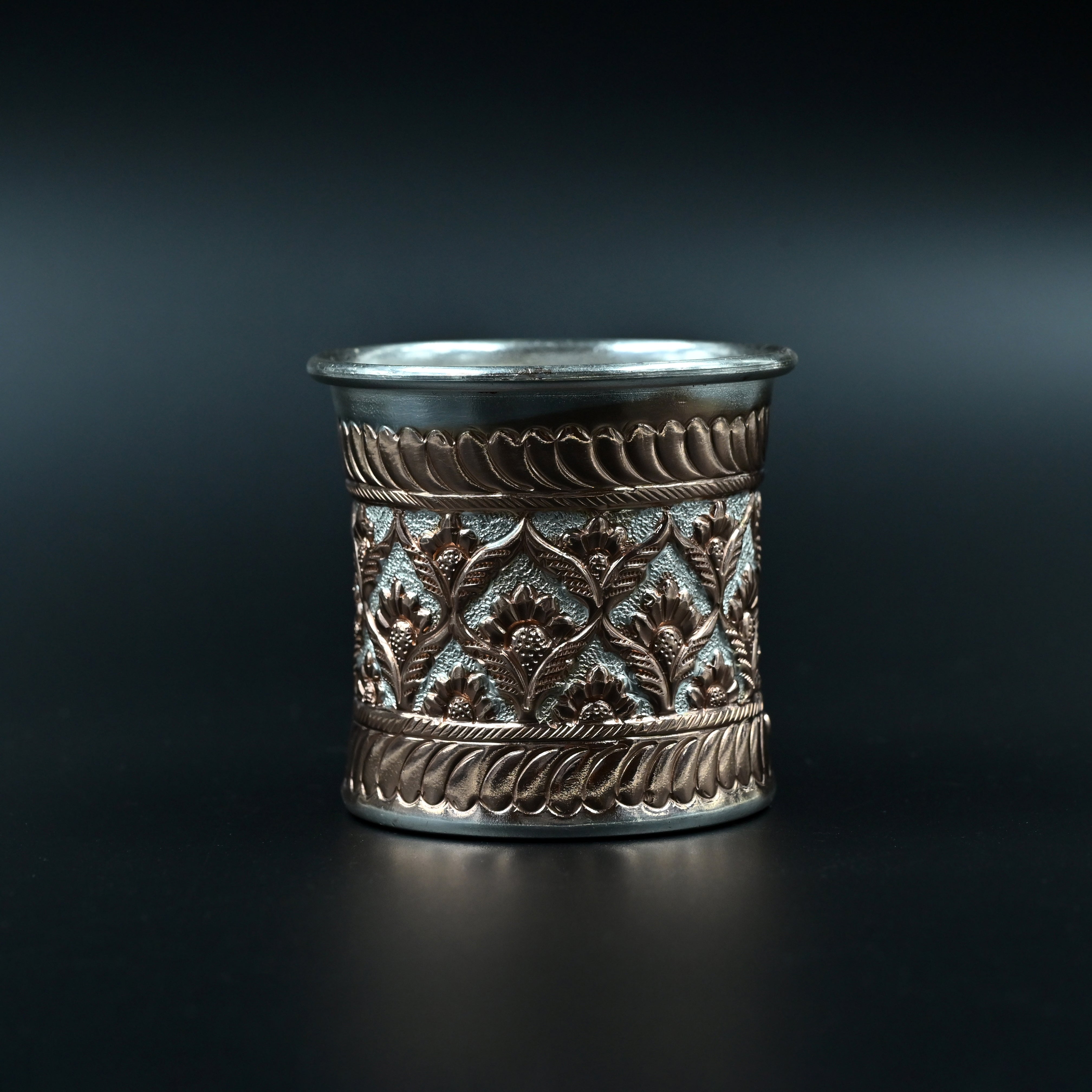 Royal Silver & Rose Gold carved Pooja Thali Set