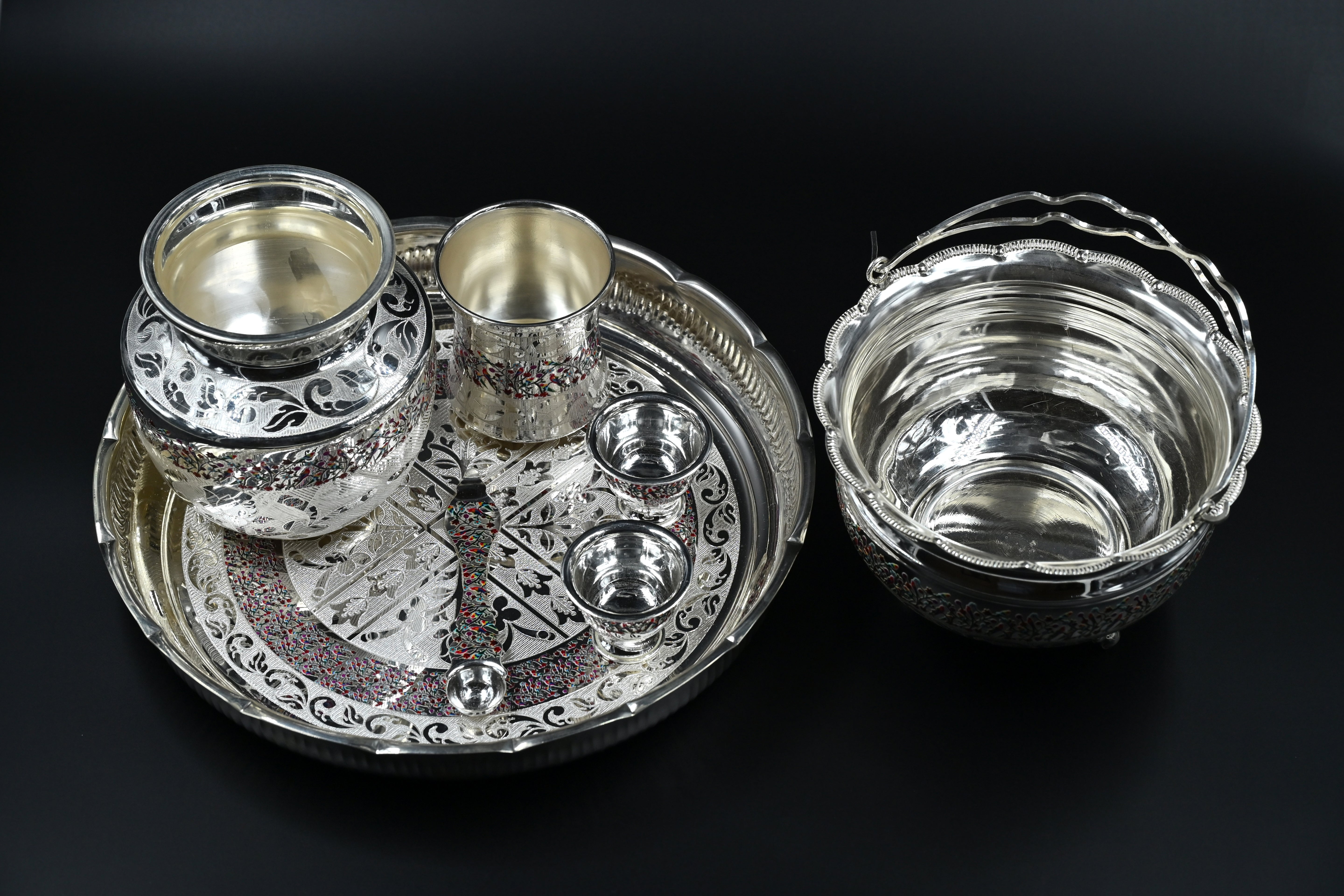 Complete Chandi Floral Pooja Samagri Set