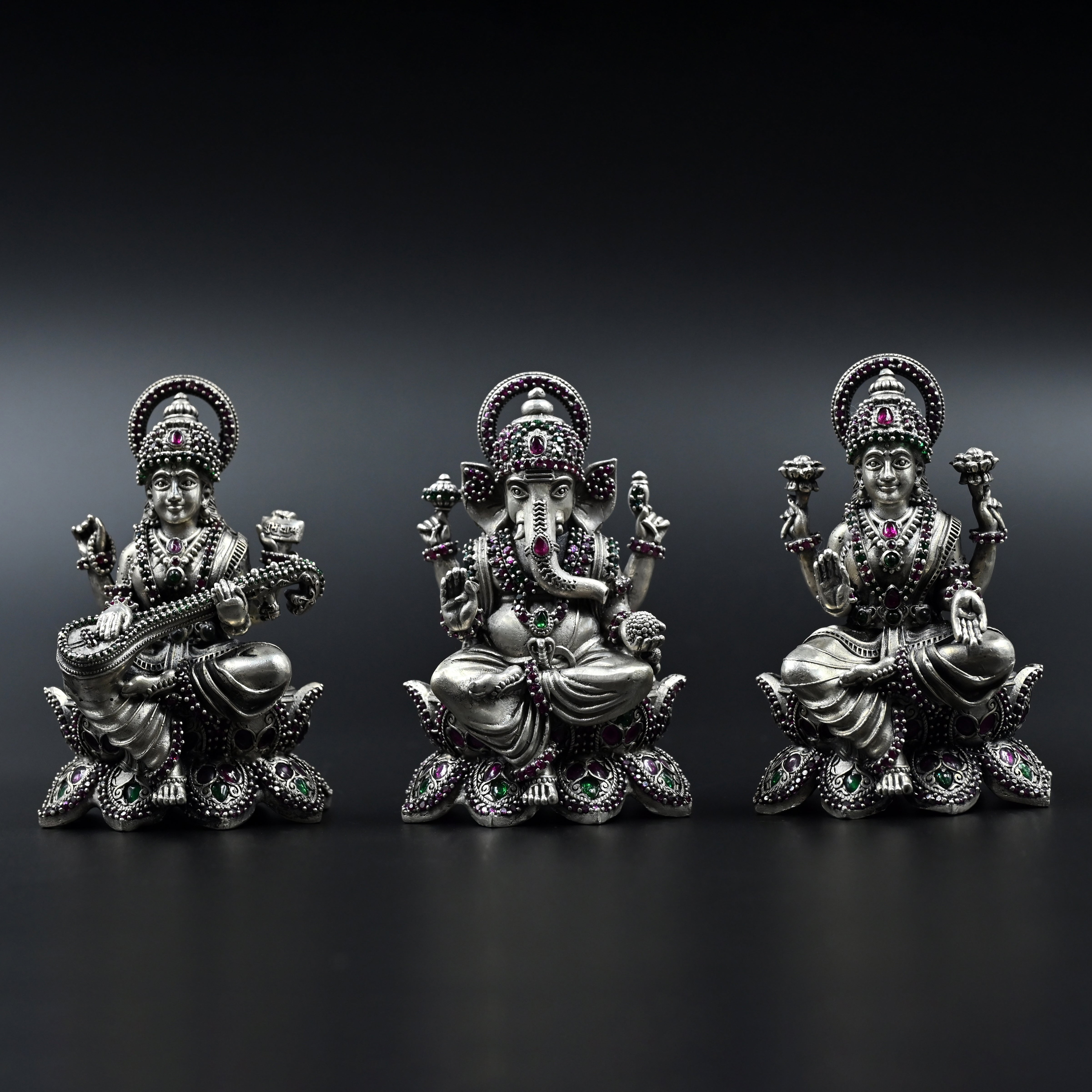 Stone studded Ganesh Laxmi Saraswati Trio Set