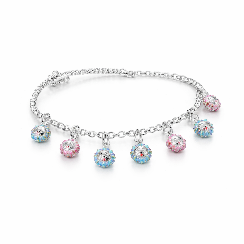Silver bracelet and kadli with colorful charm beads