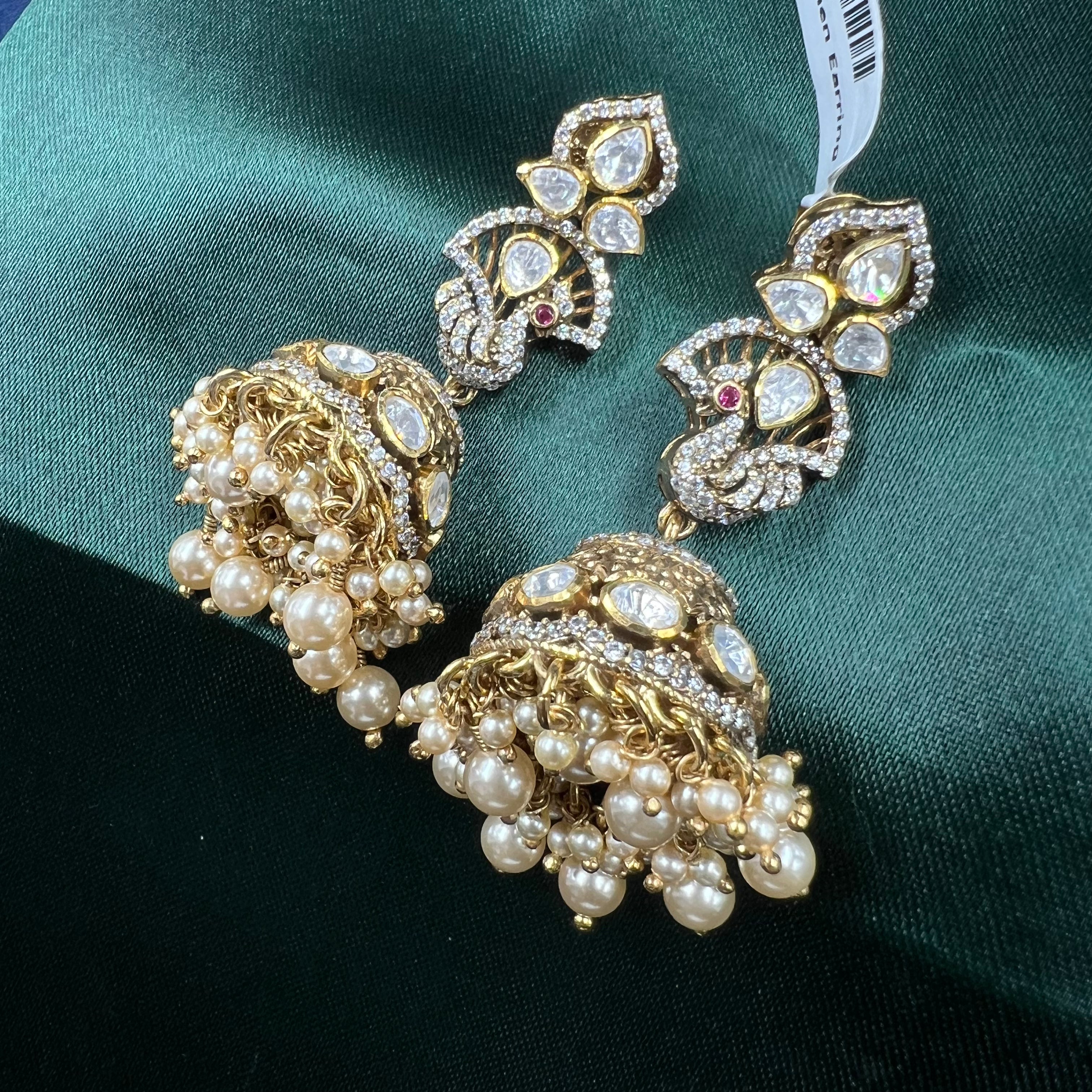 Vaishnavi Gold Polish Moissanite Polki Jhumkas