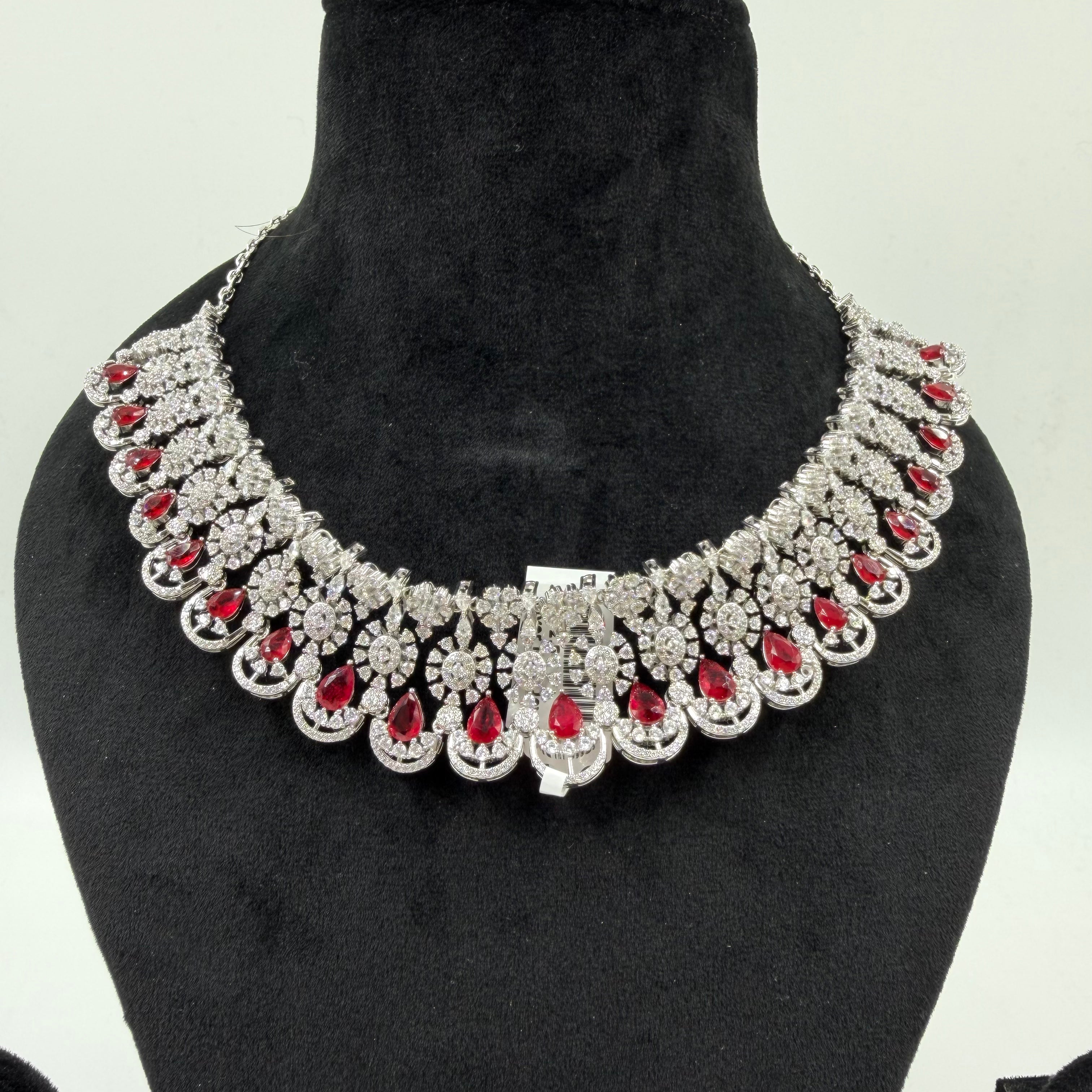 Silver red stone necklace for women