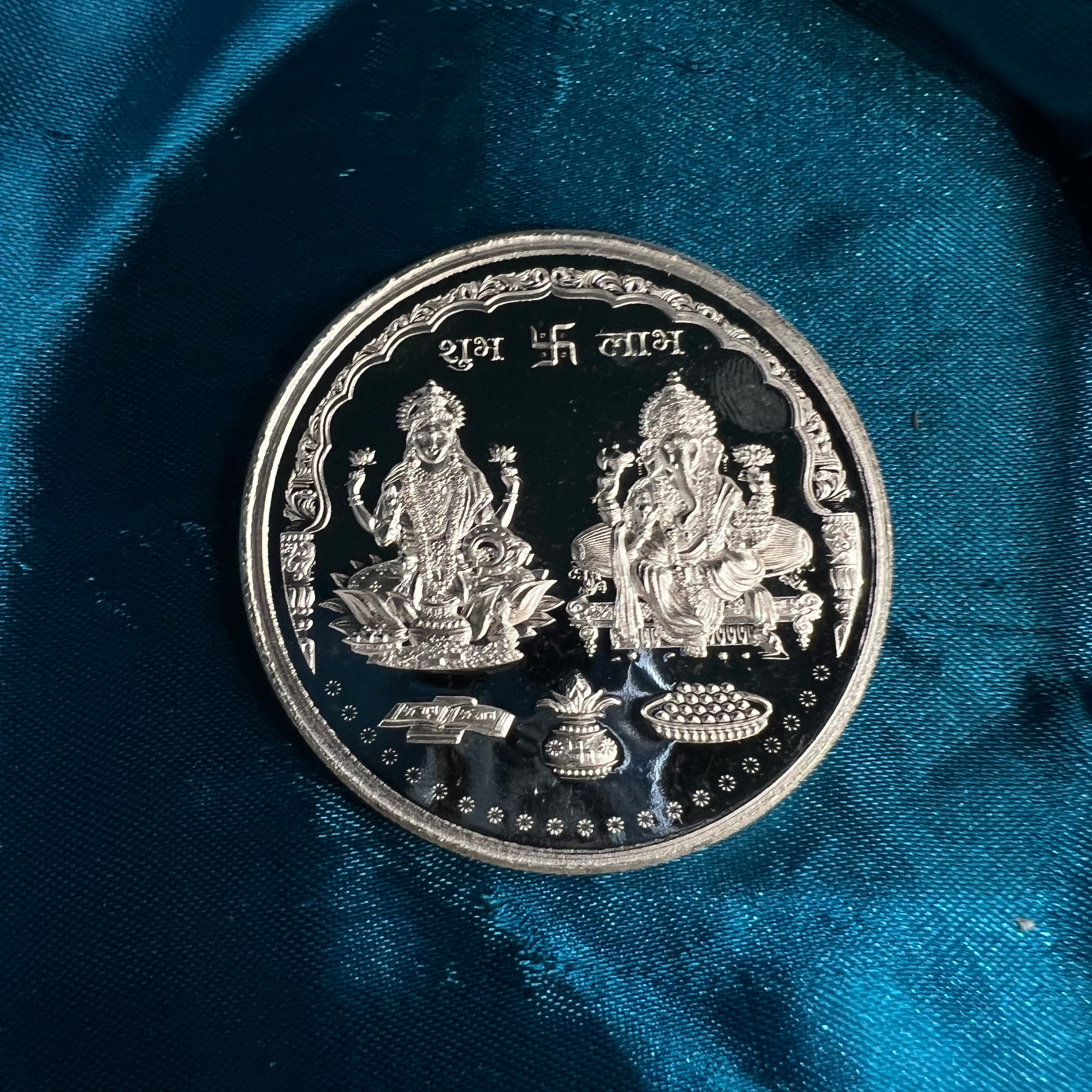 Pure Silver 50 grams Coin - Laxmi Ganesh Round Shape