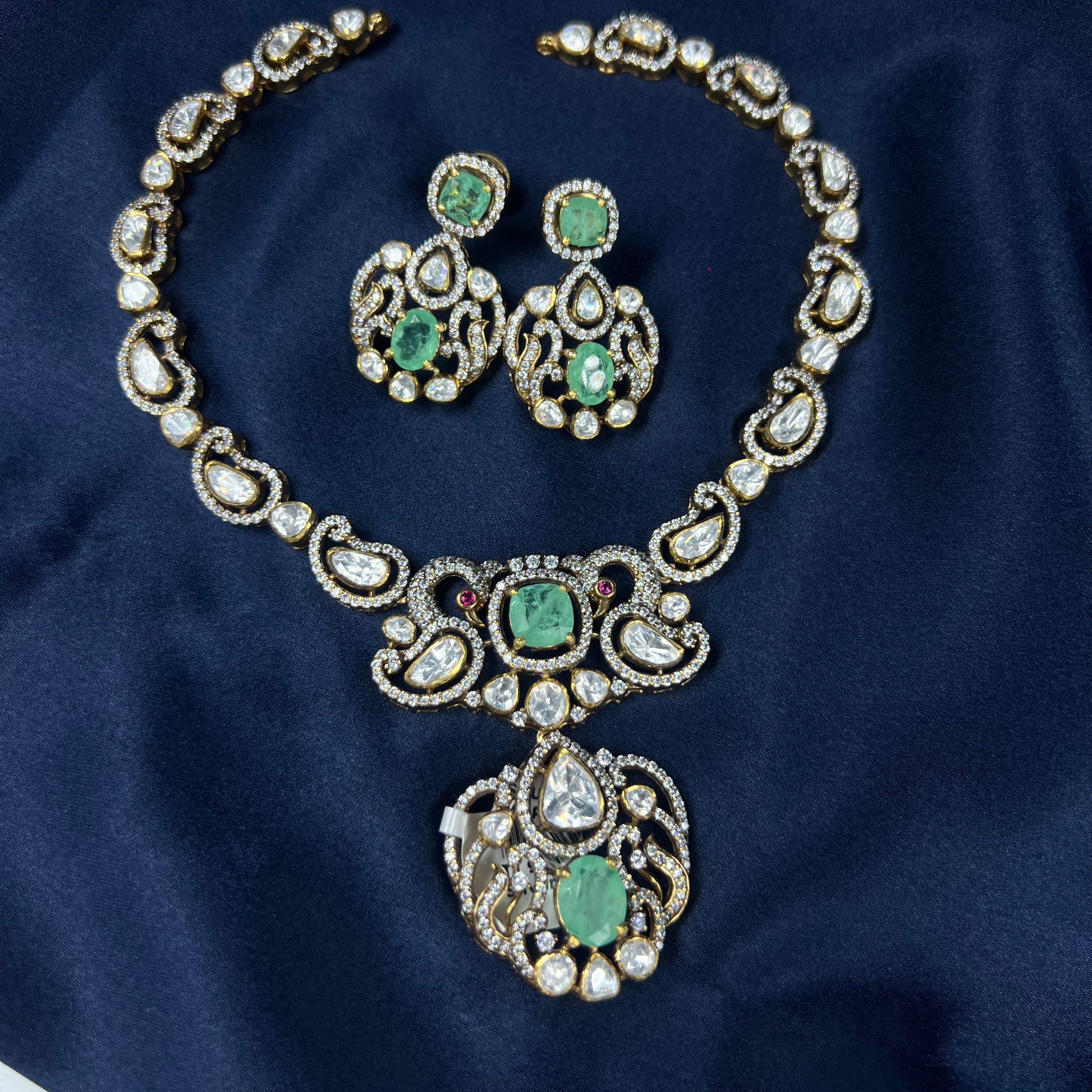  Silver Amaira Mint Polki Necklace Set
