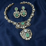 Amaira Mint Polki Necklace Set in silver
