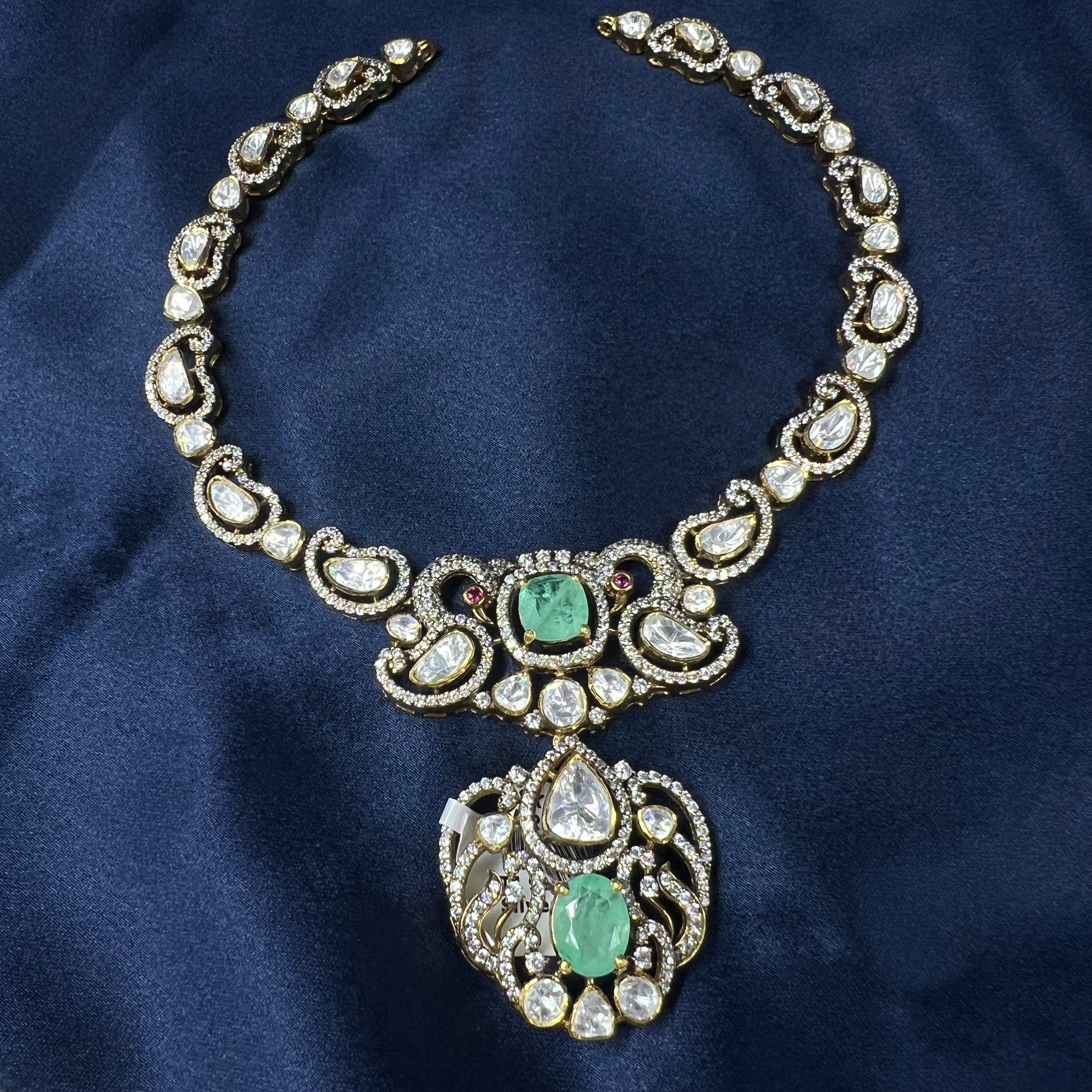 Amaira Mint Polki Silver Necklace Set
