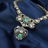 Amaira Mint Polki Pure Silver Necklace Set
