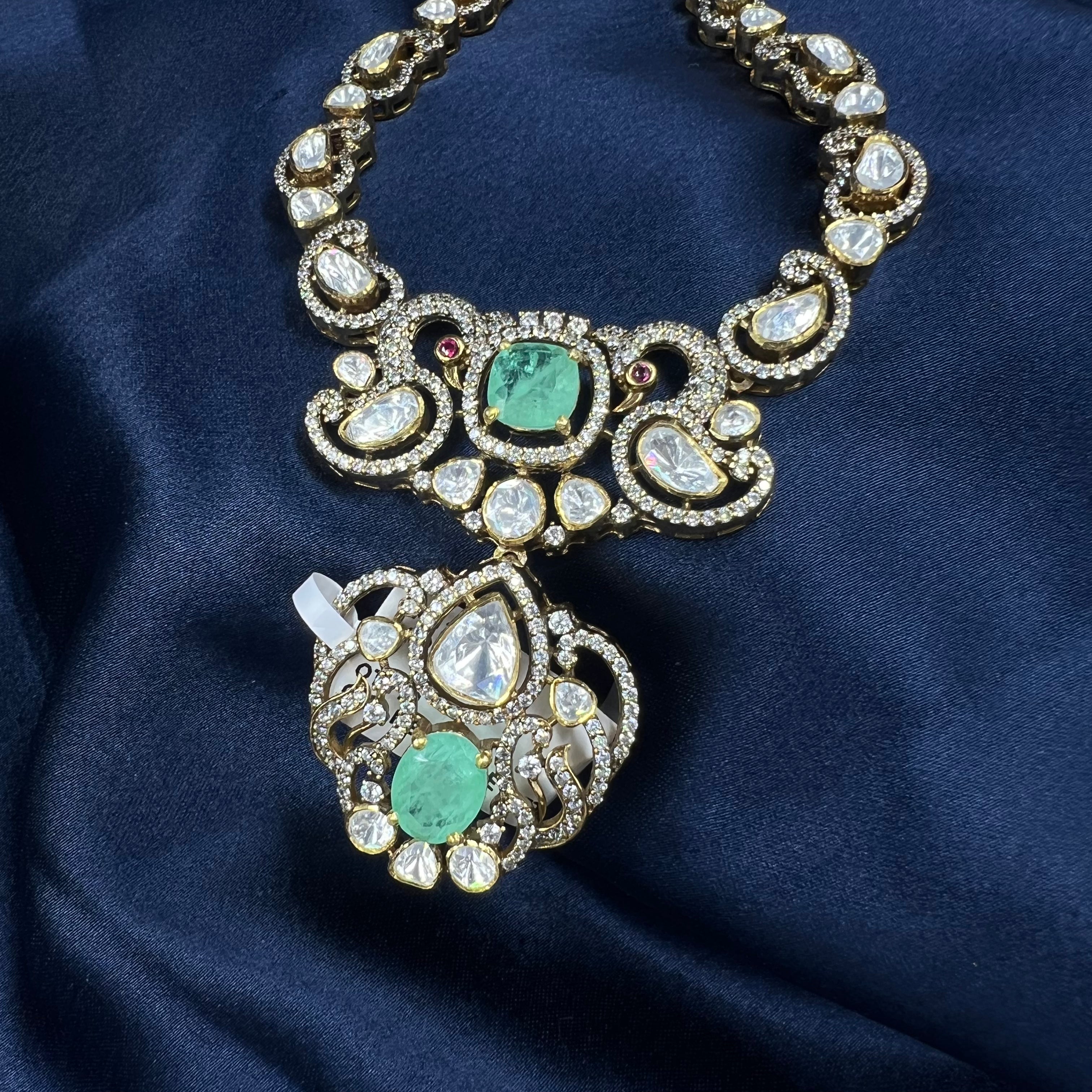 Amaira Mint Polki Silver Necklace Set for women