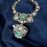 Amaira Mint Polki Silver Necklace Set for women