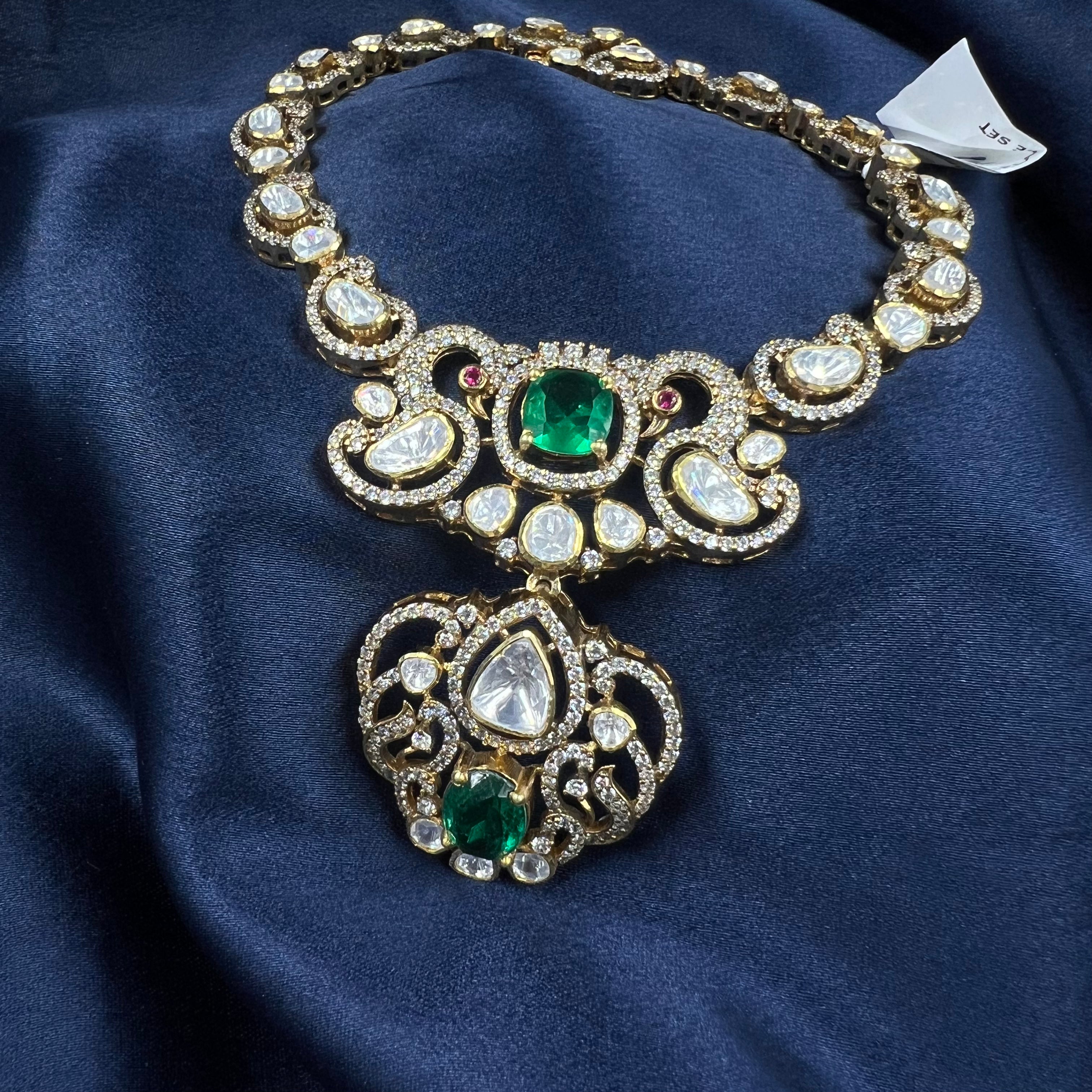 Meera Emerald Polki Necklace Set